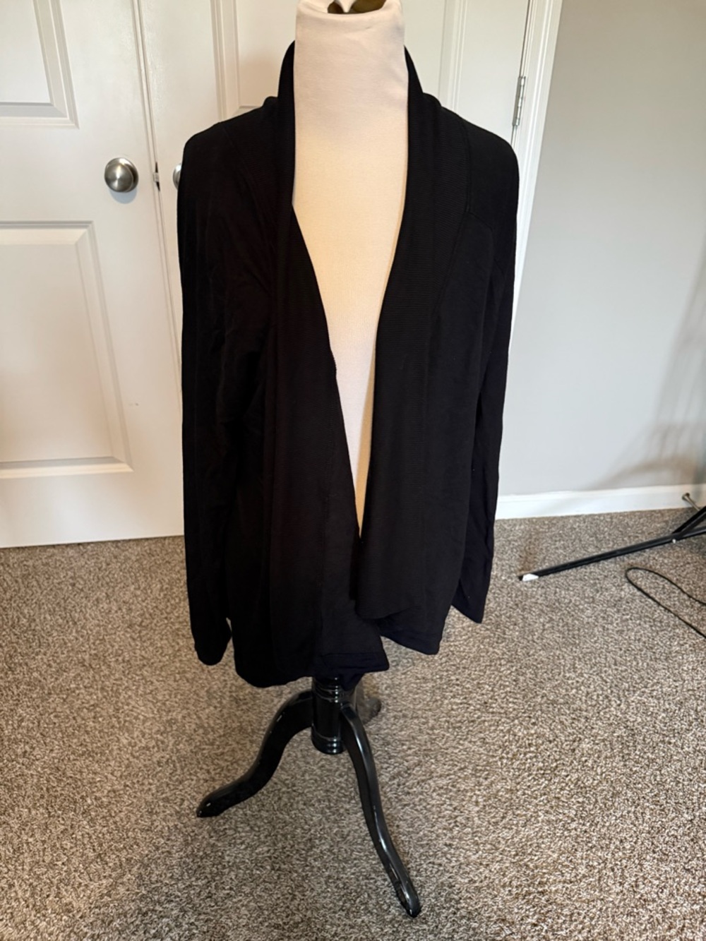 Active Life Black Open Cardigan with Draped Front